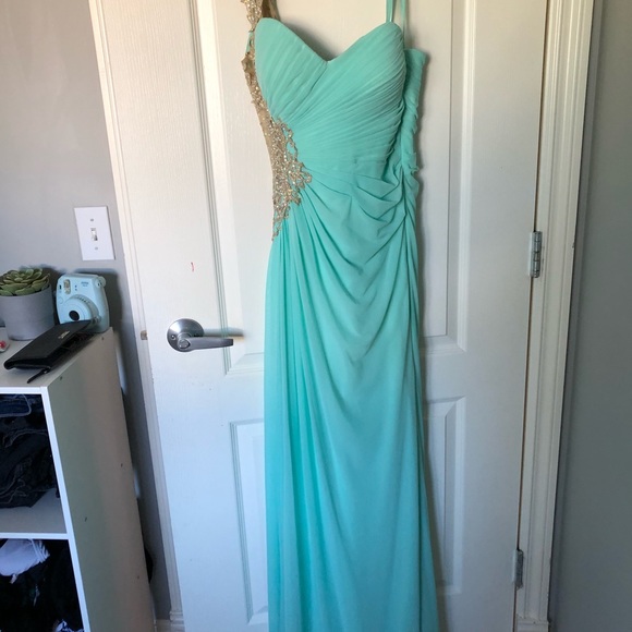 TEAL ONE SHOULDER SLIT DRESS - Picture 5 of 8